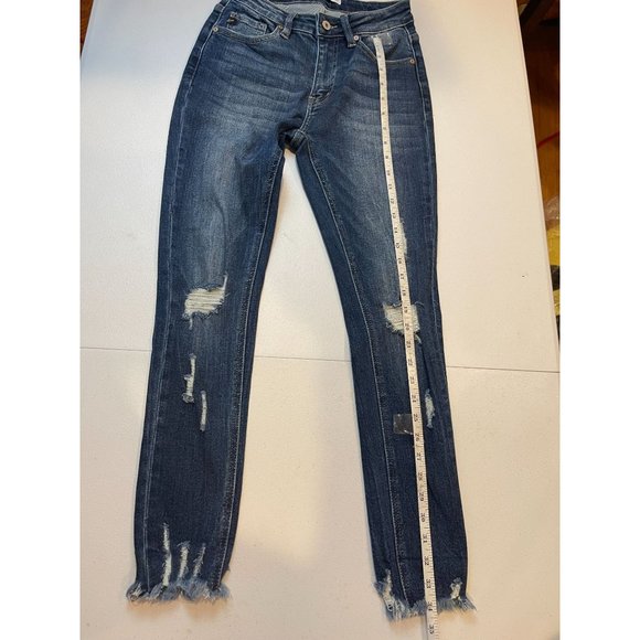 KanCan Womens Jeans Skinny Leg Raw Hem Stretch Distressed Mid Rise Blue Size 26 - Picture 6 of 10